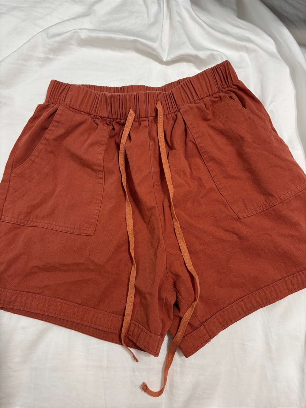 Casual Drawstring Elastic Waist Rust Shorts